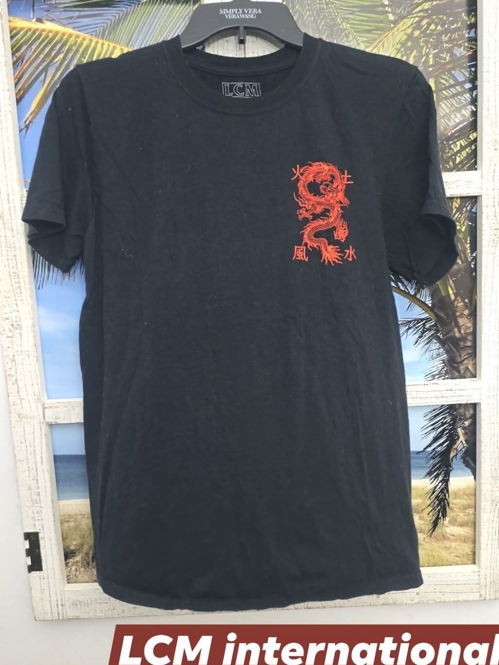 Black Short-Sleeve Tee with Red Dragon Print
